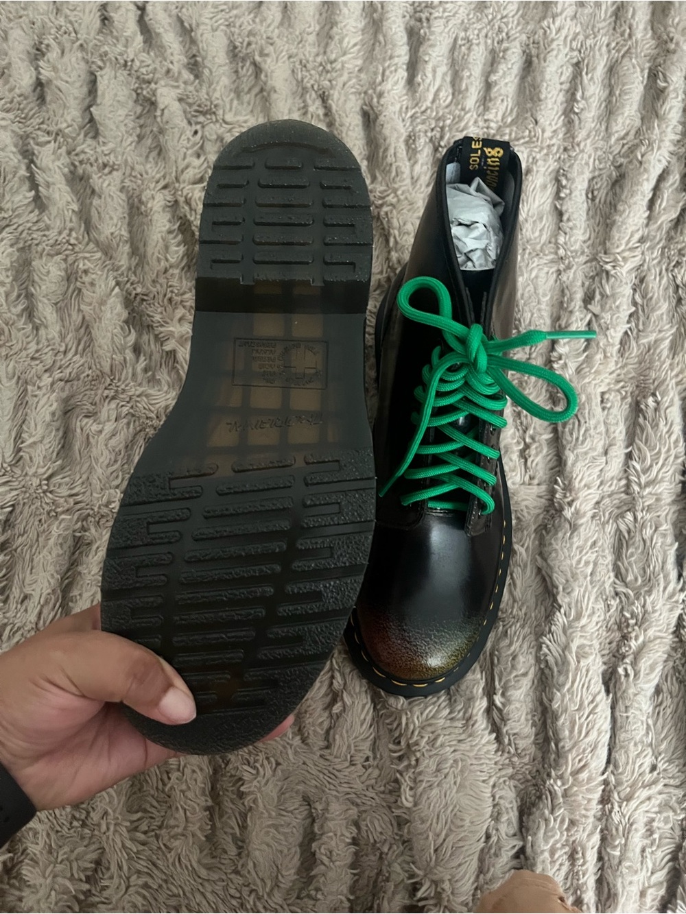Dr. Martens Black Leather 8-Eye Boot with Green Laces